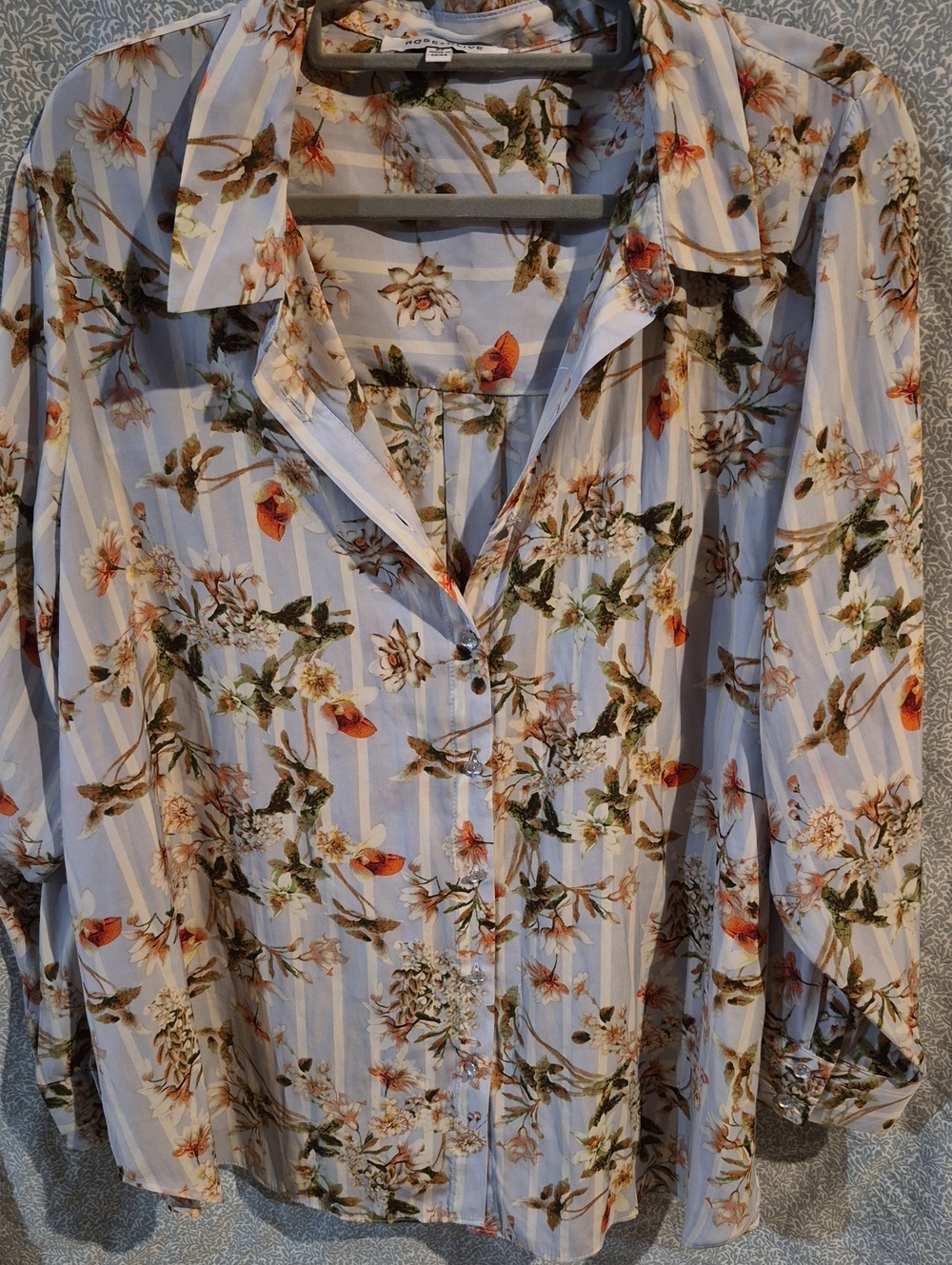 Rose & Olive Light Blue Striped Floral Button-Down Shirt
